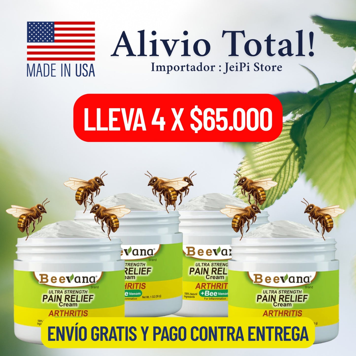 Beevana x 4 Unidades - Crema Para dolores y articulaciones Original ®