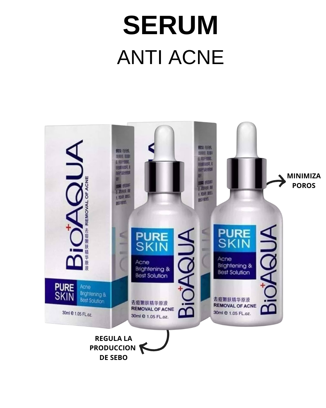Sérum Facial Antiacné BioAqua 2X1 : Nutre, Renueva y Purifica tu piel para lograr un rostro impecable