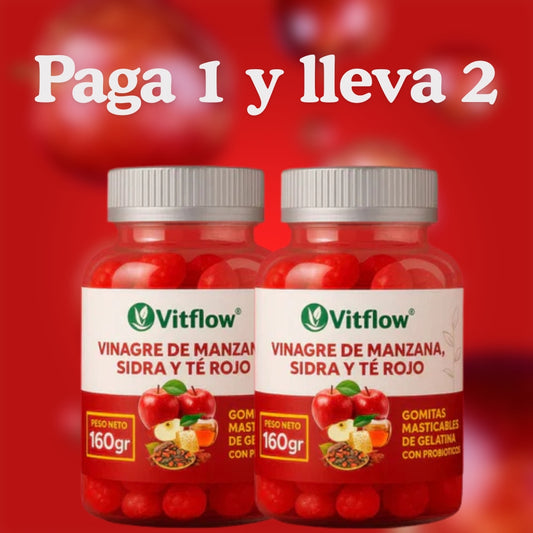 VitFlow® 2X1 – Gomitas de mascar elaboradas con vinagre de manzana, Sidra y Té Rojo 🍎