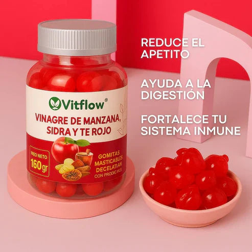 VitFlow® 2X1 – Gomitas de mascar elaboradas con vinagre de manzana, Sidra y Té Rojo 🍎